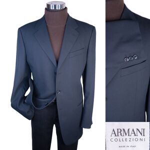 Armani Collezioni Navy Blue Sport Coat Suit Jacket Blazer Wool Sz 42L 3-Button